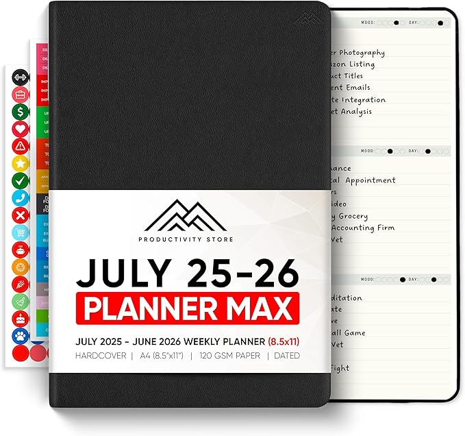 July 2025-2026 Planner 8.5 x 11 Pro Max - Dated Productivity & Academic 2025-2026 - Daily, Weekly & Monthly Planner With July Start Date - A4 - Productivity Store