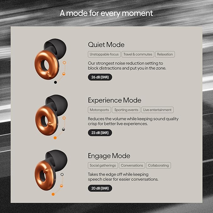 McLaren Formula 1 Team x Loop Switch 2 Adjustable Earplugs – 3 Modes for Ultimate Control | Flexible Noise Reduction for Focus, Motorsports, Travel & More | 20-26 dB (SNR) Noise Reduction