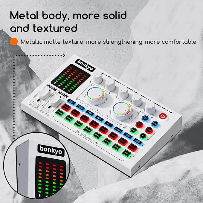 F999MAX Live Sound Card, RGB Lighting Effects, Professional Audio Mixer & Noise Reduction, Metal Body & Indicator Panel, Audio Interface & Voice Changer, DJ Mixer for Live/Gaming/Podcasting/Karaoke