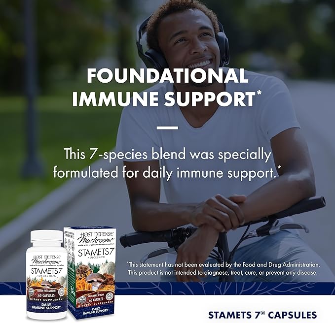 Host Defense Stamets 7-7 Species Blend - Mushroom Supplement for Immune Support - Includes Royal Sun Blazei, Cordyceps, Reishi, Maitake, Lion's Mane, Chaga & Mesima - 60 Capsules (30 Servings)*