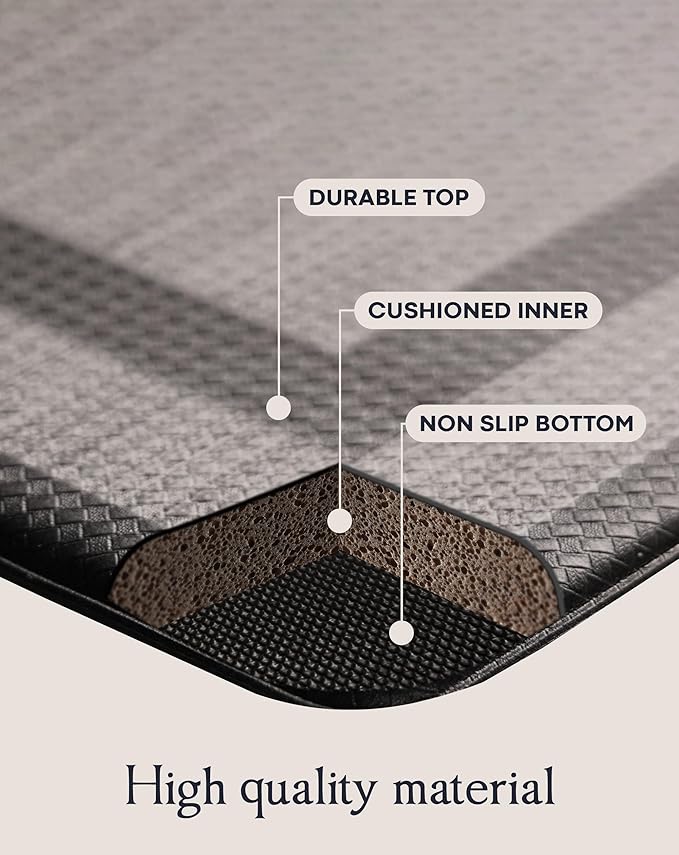 Anti-Fatigue Kitchen Mat Set – 2-Piece Memory Foam Cushioned Mats for Standing – Fabric Black, 18×30 & 18×60, 0.4 in Thick, Waterproof, Non-Slip – Homergy