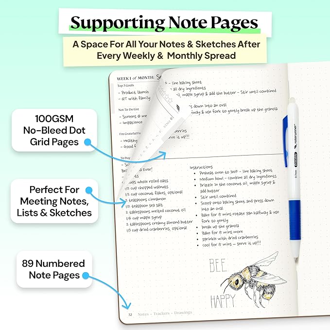 Roterunner Purpose Planner Notebook A5 5.8”x8.3” Undated 2025 Daily Weekly and Monthly Productivity Goal Setting Tool for Work Home ADHD Planner for Adults Self Care Journal (Tan Hardcover)