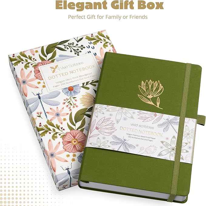 Bullet Dotted Journal – 160gsm No Bleed Thick White Paper – 200 Numbered Dot Grid Pages – a5 Dotted Notebook Includes a Gift Box and Journal Stickers