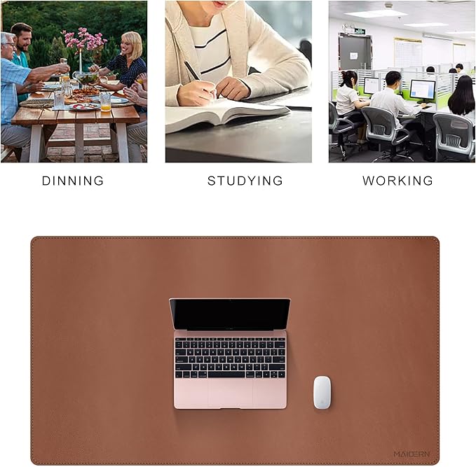MAIDERN 40” x 24” Leather Desk Pad, Reversible Large Desk Mat, Cork & Leather Large Mouse pad for Desk, Waterproof Computer Desk Pad for Gaming Home Office (Brown)