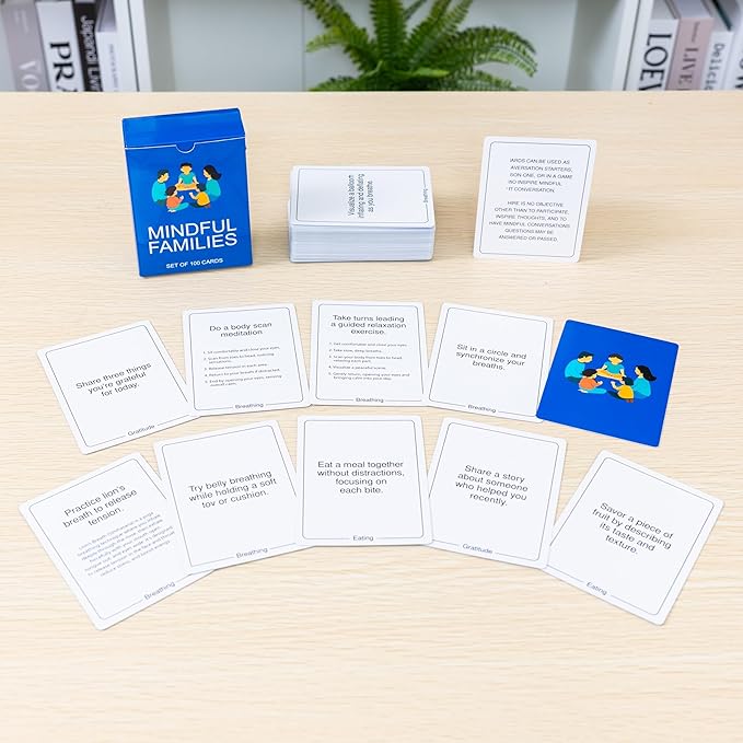 100 Mindful Families Conversation Cards – Mindfulness, Gratitude & Breathing Prompts for Self-Care at Home, Travel & Therapy