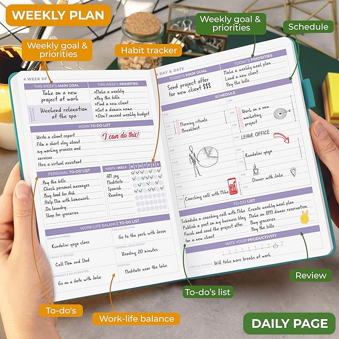 Clever Fox Daily Planner 2nd Edition – Undated Time Block Task Organizer with Hourly Schedule & to-do List – A5, 6 Months (Aquamarine)