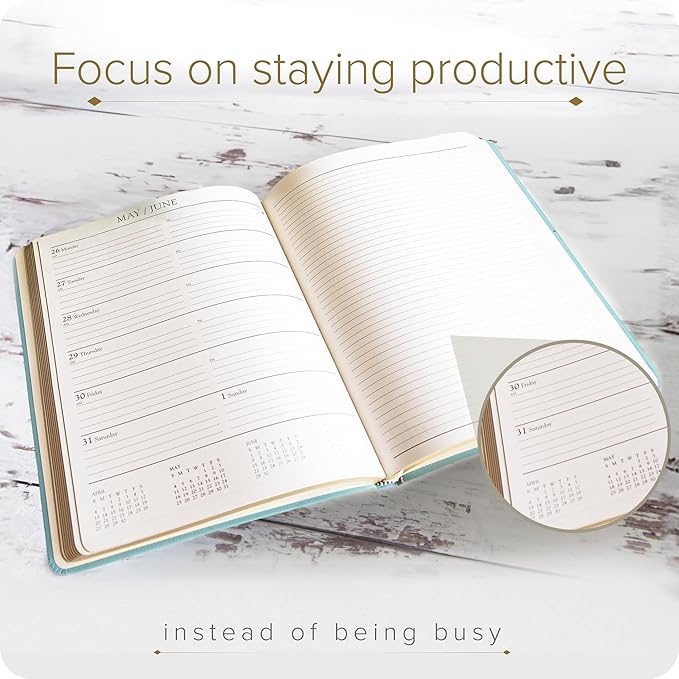 Gallery Leather Academic Planner 2025, Teacher and Student Weekly Monthly Planner, Elegantly Bound Calendar with Gold-Gilded Page Edges, 18 Months - Caribbean Yellow - 9 x 7 "