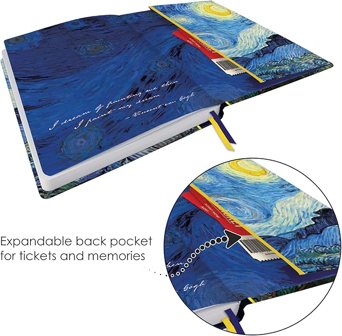RainCaper Vegan Leather Journal Notebook, 160 Dot-Grid Pages, 5.7 inches x 8 inches, Journal - van Gogh Starry Night