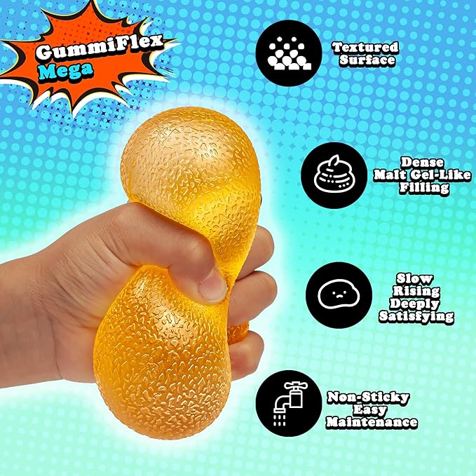 GummiFlex Mega Sensory Stress Toy – High-Density Gel-Filled, Slow-Rising, Textured Fidget Toy for Stress & Anxiety Relief, Hand Workout – ADHD, Autism, Office & Students – 3.5", 1Pc, Yellow