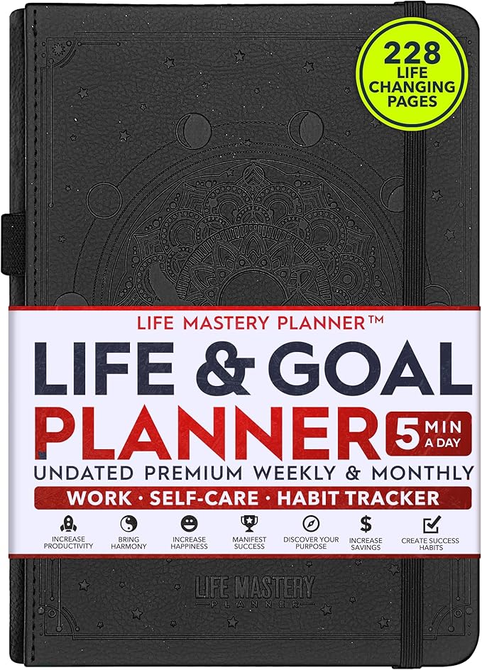 Life Mastery Planner - A 12 Month Journey to Crush Your Goals, Increase Productivity, Passion, Success & Happiness - Weekly & Monthly Life Planner, Habit-Tracker, Gratitude Journal & Organizer, A5