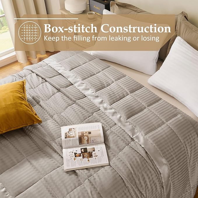 downluxe Queen Size Blanket with Satin Trim, Lightweight Down Alternative Blankets Queen Size for All Season, Machine Washable (Sand, 90x90 Inch)