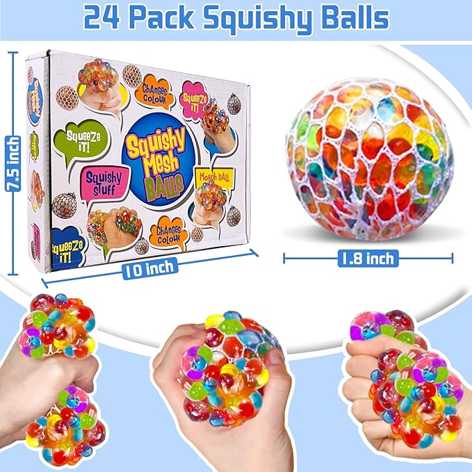 24 Pack Stress Balls Set Fidget Toys Halloween Party Favors for Kids School Class Birthday Gifts, Squishy Toys, Stress Relief Toys Squeeze Balls Bulk Halloween Party Favors, Goodie Bag Stuffers