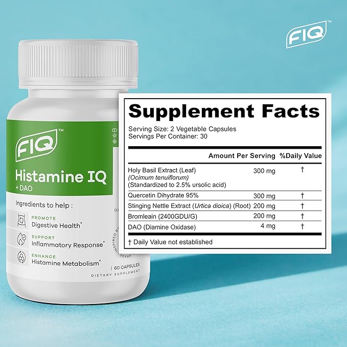 FIQ - Histamine IQ - Diamine Oxidase Supplement - DAO Supplements Histamine Blocker - Histamine & Immune Support - 60 Capsules