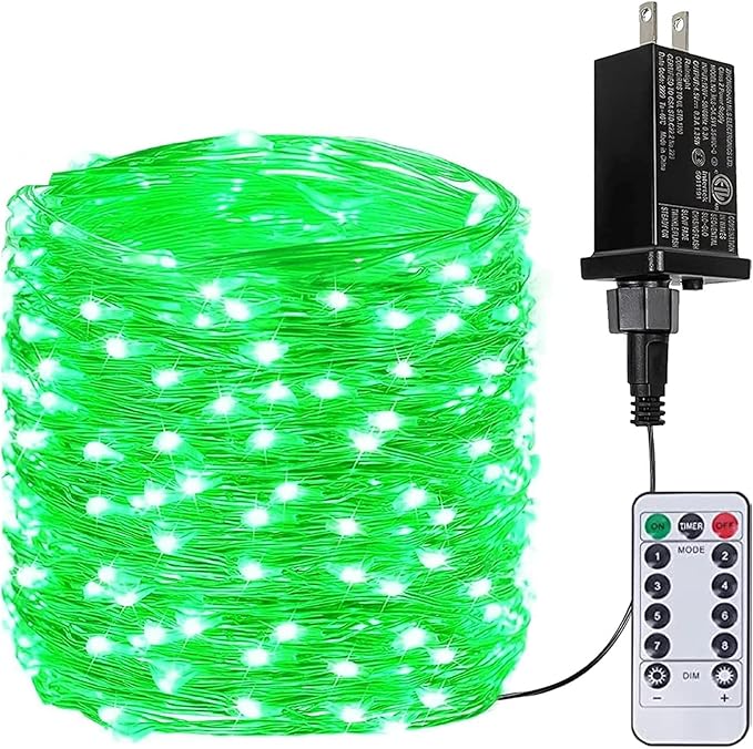 66Ft 200 LED Fairy Lights Plug in, Waterproof with Remote Outdoor 8 Modes Christmas Lights Bedroom Decor, Twinkle Light with Timer for Bedroom St. Patrick's Day Easter Christmas Decorations (Green)
