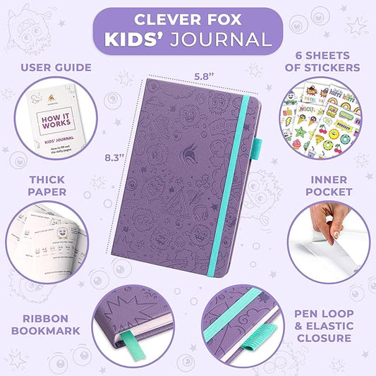 Clever Fox Kids’ Journal – Daily Feelings & Gratitude Notebook for 8+ Children – Child’s Planner & Mood Tracker for Journaling & Writing (Lavender)