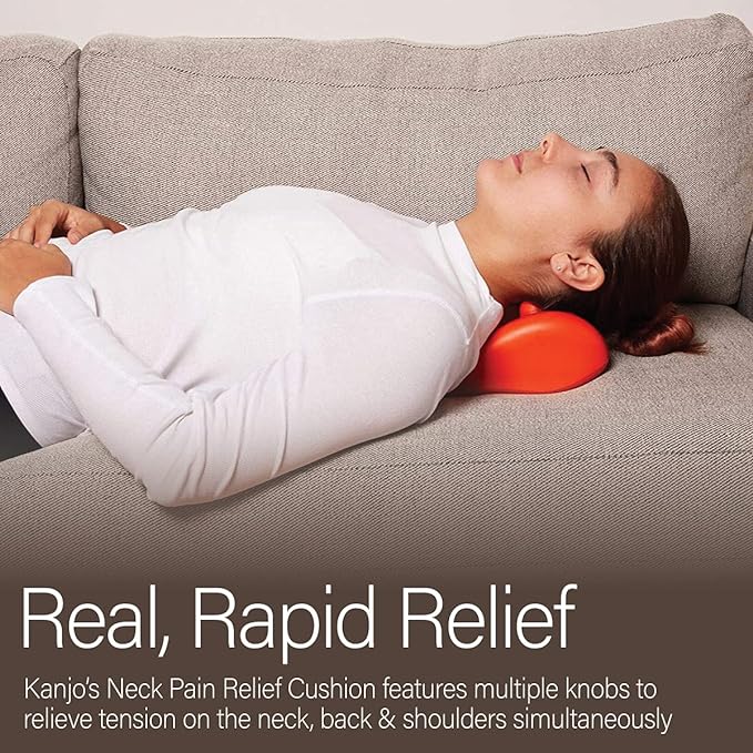 Kanjo Acupressure Neck Pain Relief Pillow | Cervical Traction Device & Acupressure Cushion for Muscle Tension & Relaxation | Helps Relieve Neck & Shoulder Pain | Orange