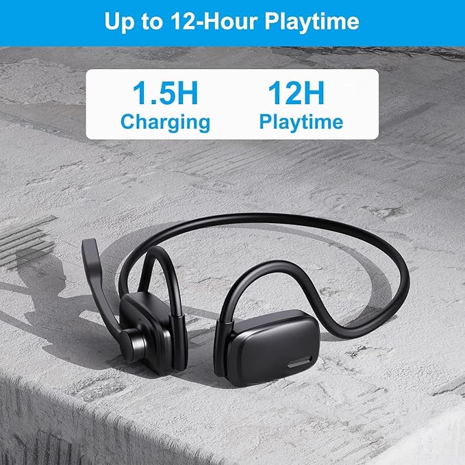 Bluetooth Headphones, Bluetooth V5.4 Wireless Headphones with Noise Cancelling Mic, 12H Playtime, 15.4mm Diaphragm Driver, Open Ear Headset for Office Meeting Running Cycling Driving (Black)