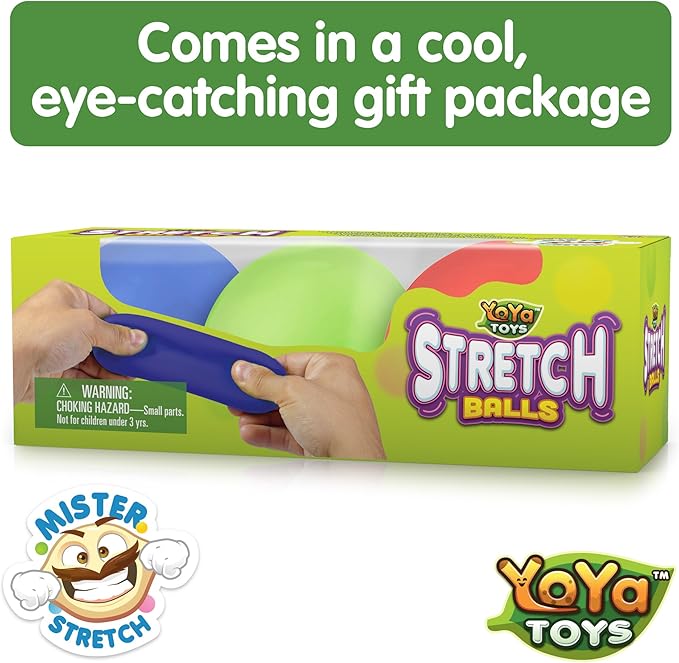 YoYa Toys Pull, Stretch and Squeeze Stress Balls - 3 Balls, Elastic Sensory Balls for Stress and Anxiety Relief, Autism and Special Needs Toys, Calming Fidgets for Kids and Adults, Ideal for Classroom