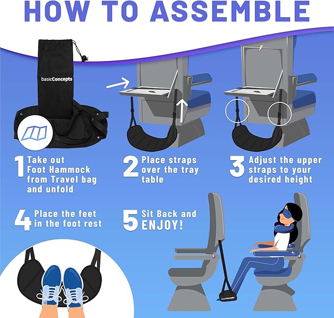 Airplane Foot Rest (Travel Comfortably), Perfect Foot Hammock Airplane or Plane Travel Essentials to Relax Your Feet - Airplane Travel Essentials, Long Flight Essentials, Airplane Foot Hammock