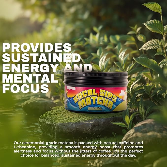 SoCal Sips Original Ceremonial Grade Matcha Powder - Premium Organic Japanese Green Tea, First Harvest Matcha for Lattes, Smoothies, & Tea Ceremonies - Authentic Japanese Origin, 1.43oz