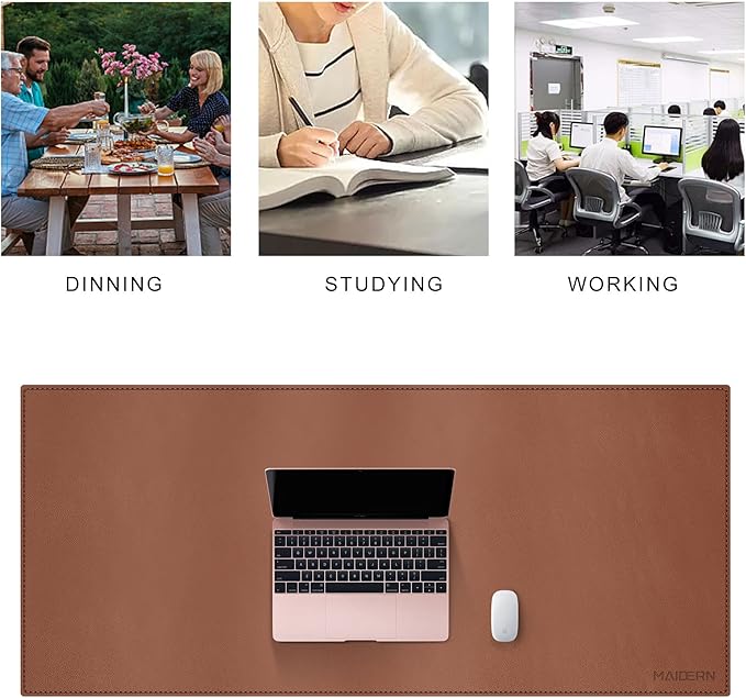 MAIDERN 43.3”x 19.6” Leather Desk Mat, Large Desk Pad, Cork & Leather Large Mouse pad for Desk, Waterproof Computer Desk Mat for Gaming Home Office (Brown)