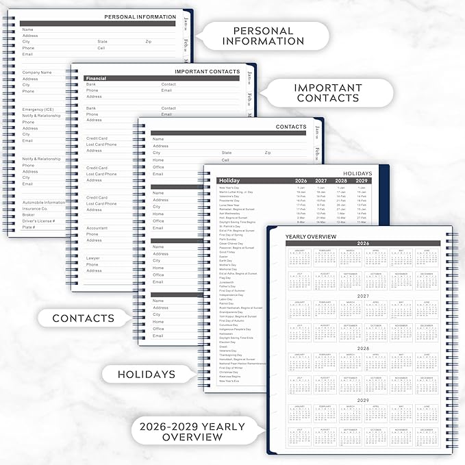 2026-2028 Monthly Planner - 3 Year Monthly Planner 2026-2028, Jan 2026 - Dec 2028, 9" x 11", 36-Month Calendar with Tabs - Navy Blue