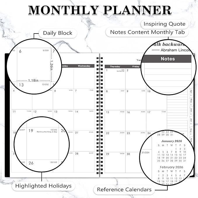 2026-2027 Monthly Planner/Calendar - 2 Year Monthly Planner 2026-2027, Jan.2026 - Dec.2027, 9" x 11", 2 Years Calendar 26-27 with Tabs,+Contacts + Back Pocket + Twin-wire Binding - Black