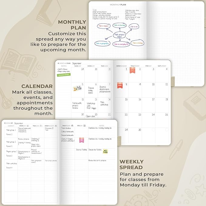Clever Fox Teacher Planner – School Year Planner with Calendars & Lesson Plans – Teacher Plan Book for Classroom & Homeschool Organization - Undated, 7x10″, Hardcover (Foggy Alps)