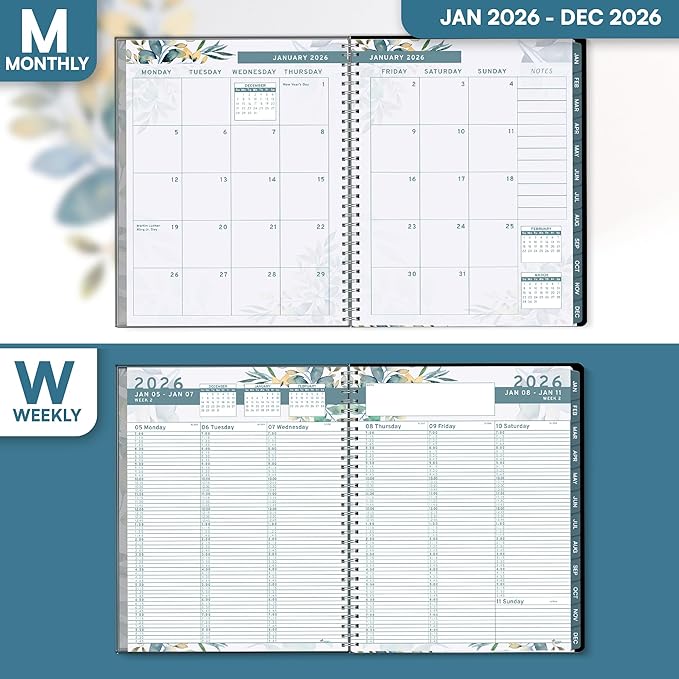 Ensight 2026 Appointment Book & Planner Ensight 8.5 x 11 inches Large Tabbed Daily Hourly Weekly Planner Schedule Book 15 Minute time Slots Business & Personal Planner Jan 2026 Dec 2026 Floral