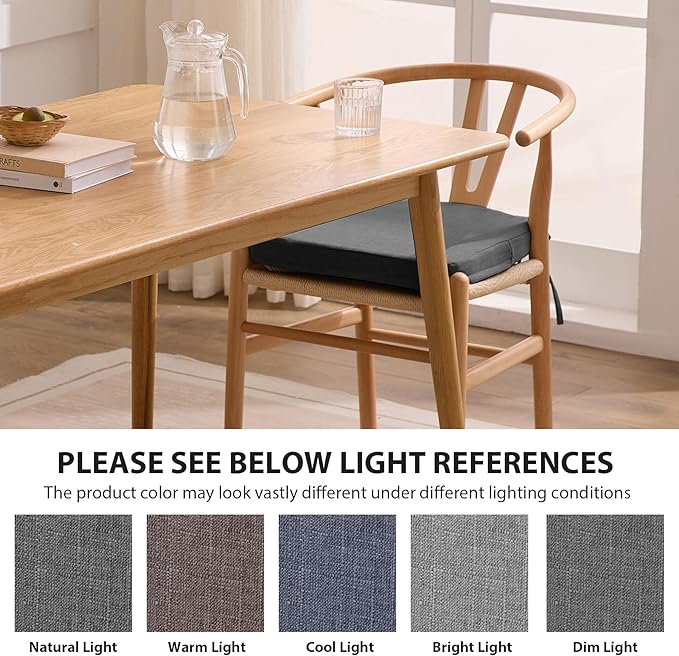 Chair Cushions for Dining Chairs, 2" Thick Seat Cushions for Kitchen Chairs, D-Shaped Chair Pads with Washable Cover, Ties and Non Slip Backing, 17'' x 16'', Set of 2, Dark Grey