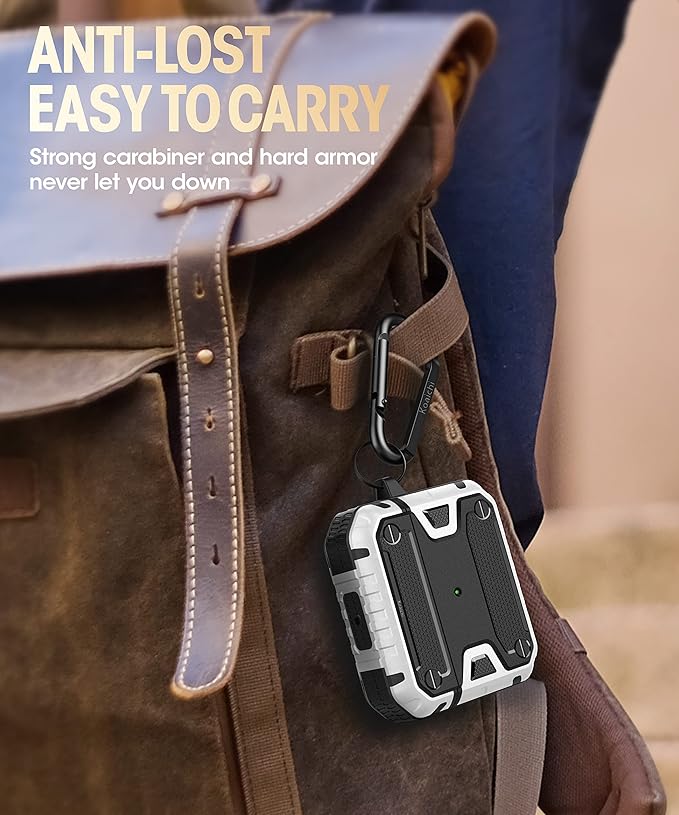 Koaichi Compatible with AirPods 3rd Generation Case(2021), Full-Body Rugged Hard Shell Protective Case Cover with Keychain Designed for AirPods 3 Case, Black/White [US Patent Registered]