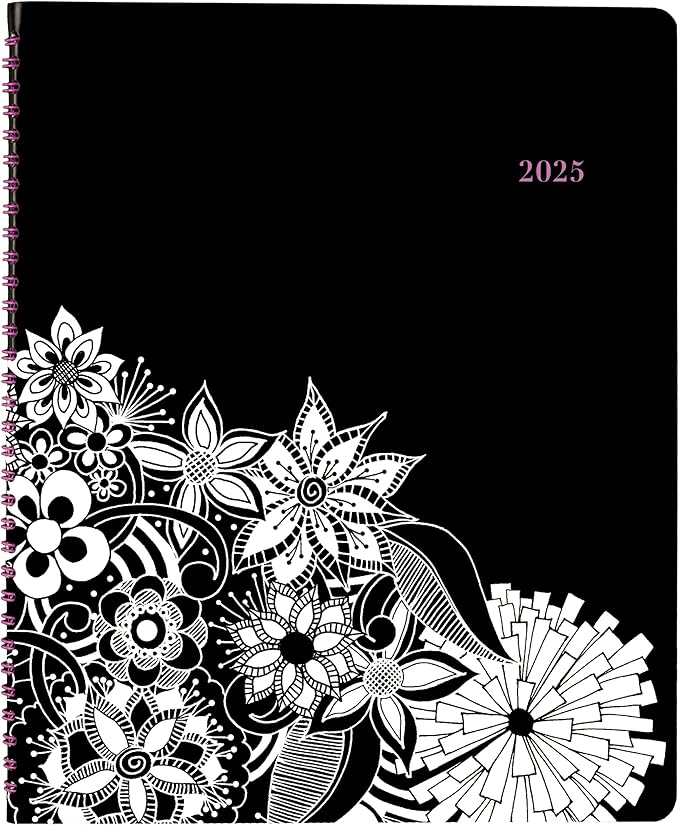Cambridge 2025 Appointment Book Planner, Weekly & Monthly, 8-1/2" x 11", Large, FloraDoodle, White and Black (589-905-25)