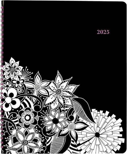 Cambridge 2025 Appointment Book Planner, Weekly & Monthly, 8-1/2" x 11", Large, FloraDoodle, White and Black (589-905-25)
