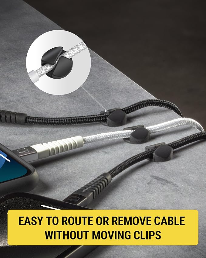 Scosche CMAR-6PKRP Cable Management Kit, 6-Pack of Black Adhesive Cable Clips for Phone Charging Cables, Charger Cords, Wire Organizer and Cord Holders for Desk, Nightstand, Car, Home, Computer