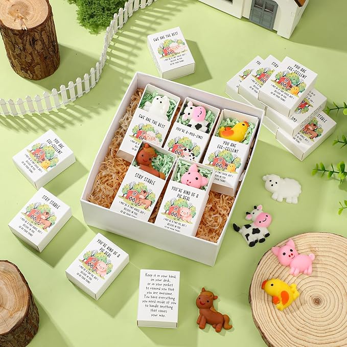 Wettarn 25 Sets Appreciation Farm Animal Gifts Cute Stress Balls with Support Gift Boxes Inspirational Party Favors for Employee Coworker Friends Office Positive Relief Toys