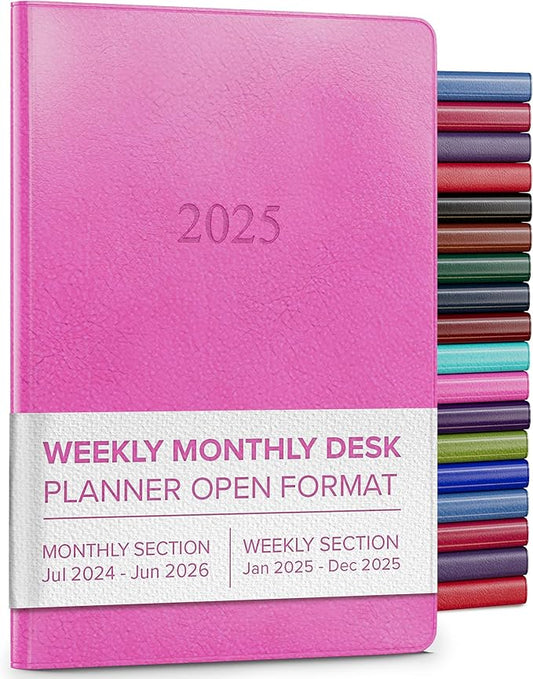 Gallery Leather Desk Weekly Monthly Planner 2025, Elegantly Bound Calendar Planner and Notebook with Stylish Gold-Gilded Page Edges, 12 Months - Acadia Hope - 8 x 5.5 "