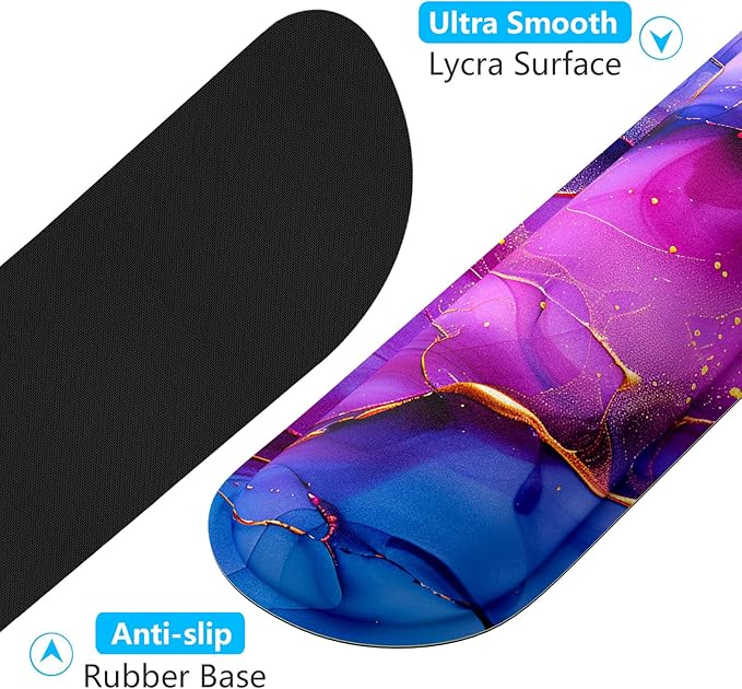 Dapesuom Enlarge Keyboard Wrist Rest, Memory Foam Wrist Cushion for Desk Mats Support, Cute Typing Pain Relief Keyboard Mouse Pad Rests Set with Non-Slip Base for Gaming Laptop Computer, Purple Marble