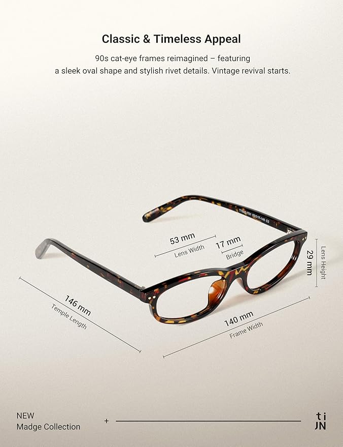 TIJN Olisa Blue Light Blocking Glasses for Women Men,Oval Glasses Frame Bluelight Glasses for Gaming/Computer/Screen