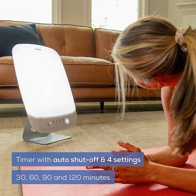 Beurer TL95 Light Therapy Lamp 10,000 Lux, UV-Free Extra Bright Daylight Lamp with 6 Dimming Levels, Timer & Memory Function to Boost Mood, Fight Winter Blues, Improve Sleep & Increase Energy