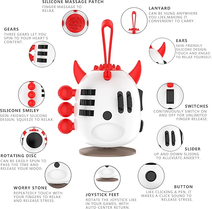 Fidget Toy Cubes with Cute Ears - Stress Relief for All Ages, Ideal for Office, School, and Home (Red)