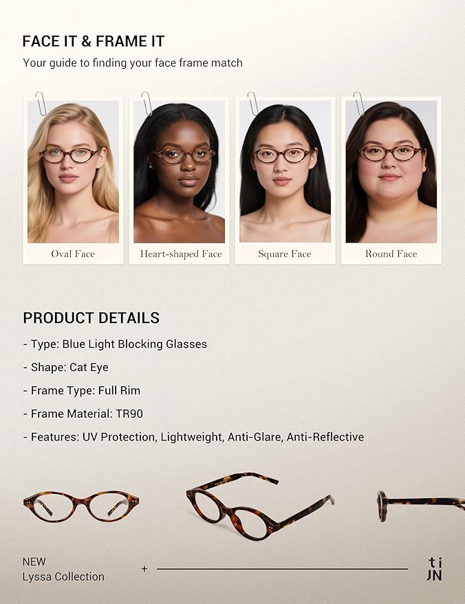 TIJN Olisa Blue Light Blocking Glasses for Women Men,Oval Glasses Frame Bluelight Glasses for Gaming/Computer/Screen