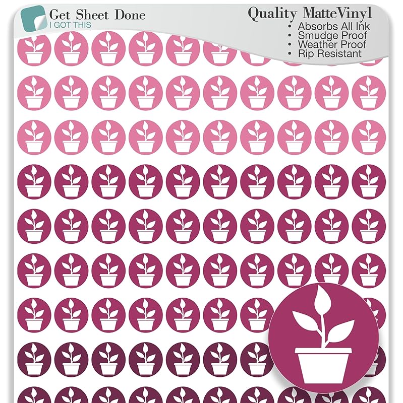 Plant Planner Stickers / 110 Dot Icon Vinyl Stickers (1/3”) / Water Plants Reminder Care Fertilize/Essential Productivity Life Planner Stickers/Bujo Bullet Journaling/ToDo (Berry, 3 Sheets)