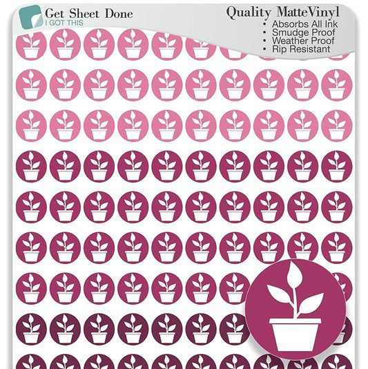 Plant Planner Stickers / 110 Dot Icon Vinyl Stickers (1/3”) / Water Plants Reminder Care Fertilize/Essential Productivity Life Planner Stickers/Bujo Bullet Journaling/ToDo (1 Sheet, Berry)
