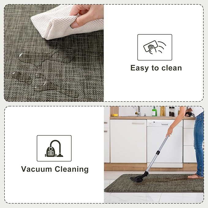 KIMODE Kitchen Mats Cushioned Anti Fatigue, Farmhouse Kitchen Rugs 17"x47"+17"x29", Non Slip Kitchen Mats for Floor, Padded Kitchen Floor Mats for Sink Laundry Office Desk Brown/Green