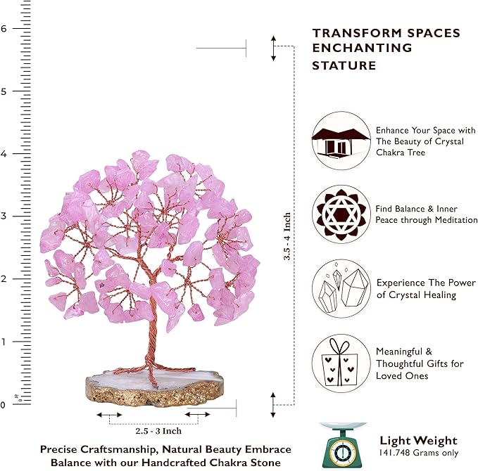 FASHIONZAADI Rose Quartz Crystals Tree, Crystals and Healing Stones, Pink Crystal Tree, Office Decor for Women, Birthday Gifts for Women, Crystal Decor, Spiritual Gifts