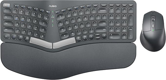 Nulea KM75 Wireless Keyboard and Mouse Combo, Comfortable Natural Typing, Palm Rest, Multi-Device (Bluetooth, 2.4G, Wired), Rechargeable, for Multi-OS, Windows, Mac, Android