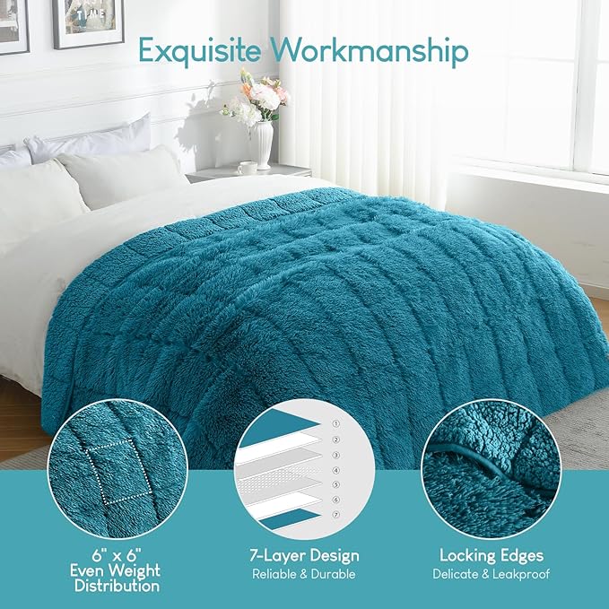 Cottonblue Adults Weighted Blanket 17lbs 60x80 Inches for Queen Bed, Faux Fur Sherpa for Sofa Couch, Plush Cozy Blanket With Ceramic Beads for Calm and Relax, Teal Green