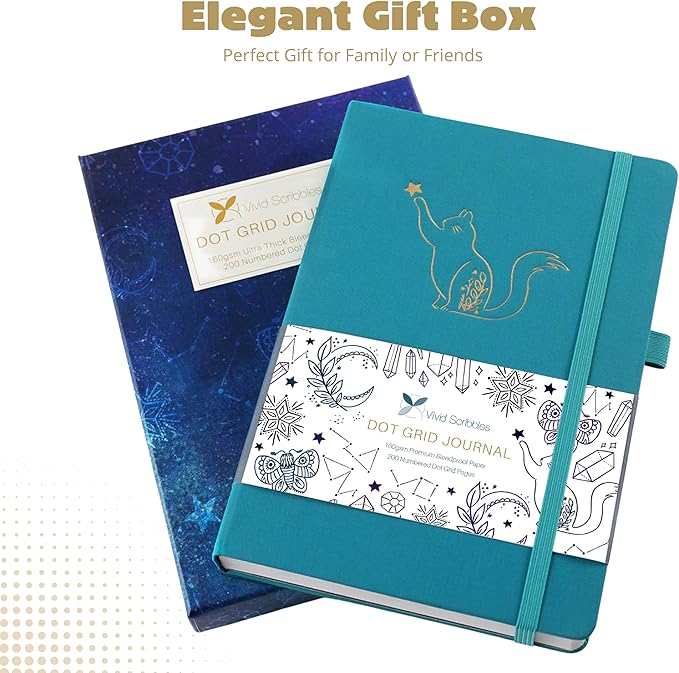 Dotted Journal – 160gsm Bleed Proof Thick White Paper – 200 Numbered Dot Grid Pages – 5.8 x 8.3 inch Dotted Notebook