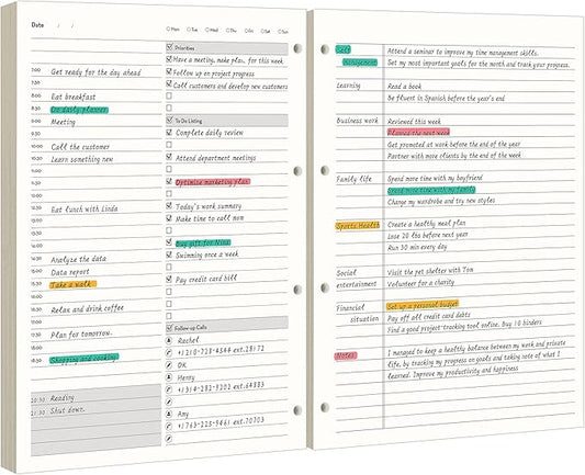 EMSHOI Daily Planner Refill 8.5" X 11", 80 Sheets, 160 Pages A4 4-Ring Binder Planner Inserts, Thick Cream Color Refill Paper, 100 GSM Loose Leaf, A4 Paper Refills with Gift Box