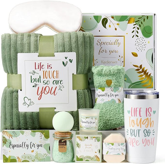 Get Well Gifts for Women, Care Package Basket Inspirational Gifts for Women Self Care Pacakage Basket with Throw Blanket and Tumbler for Mom Best Friend Sister Wife